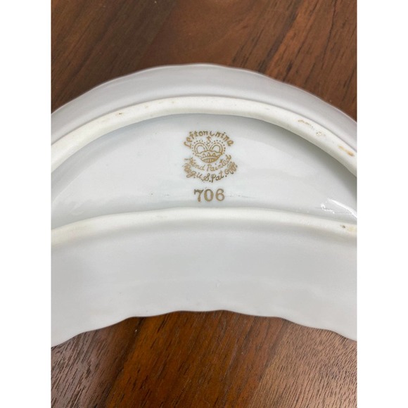 Lefton China Bone Dish /Trinket Dish Curved  Pink Floral Hand painted #706 6" - Picture 2 of 4